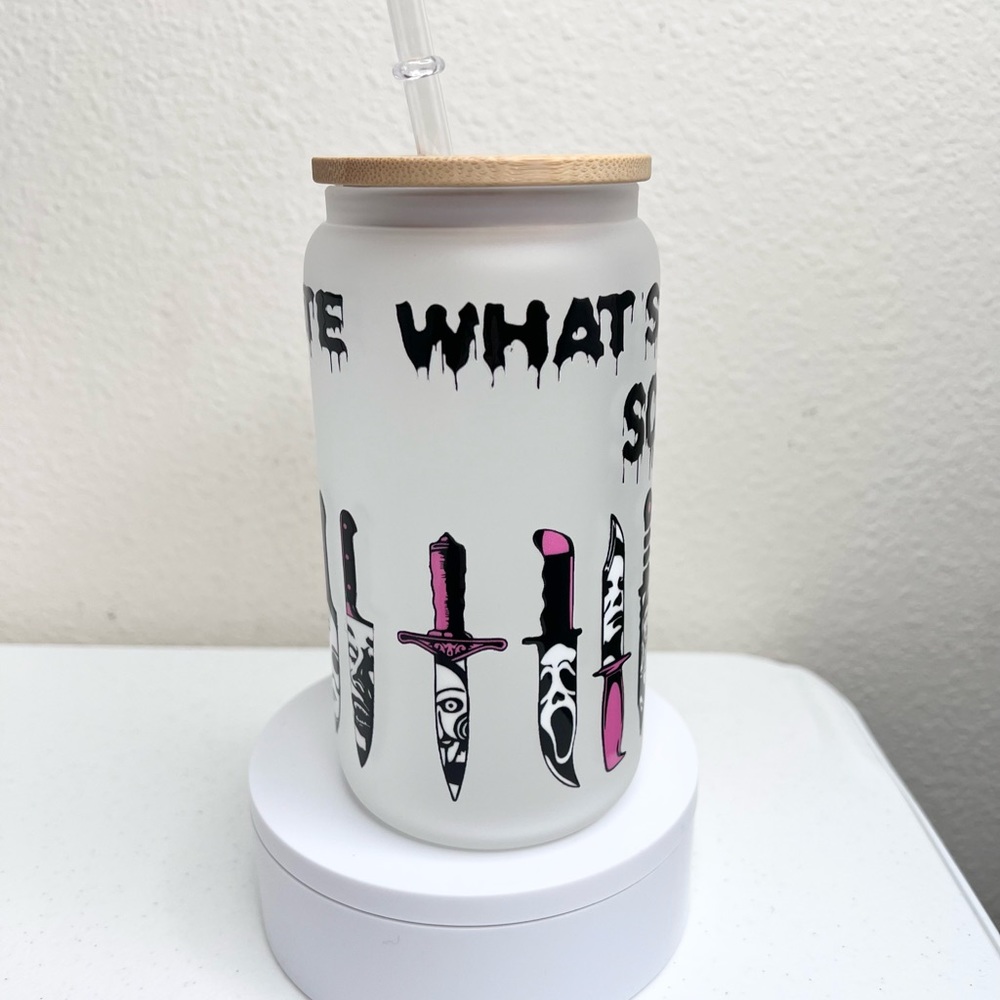 What’s Your Favorite Scary Movie? Horror Handmade Libbey Glass Cup - Picture 4 of 5